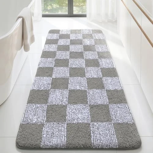 LOCHAS Checkered Bath Mat 54 × 24 in, Grey