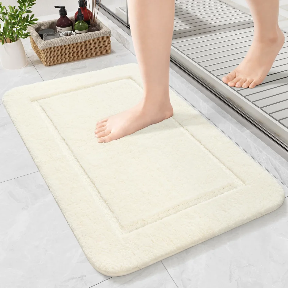 LOCHAS Chenille Bath Mat 24 × 17 in, Cream White