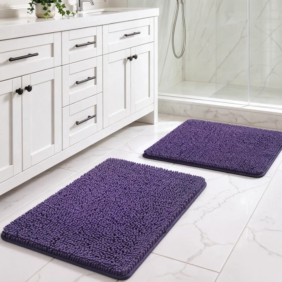 LOCHAS Chenille Bath Rug Set (2 pc) 24 × 17 in, Dark Purple