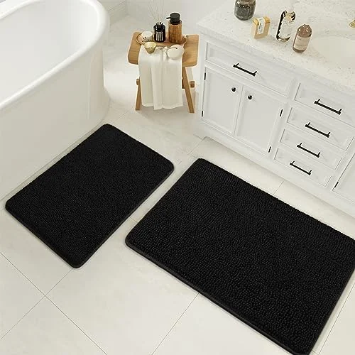 LOCHAS Chenille Bath Rug Set (2 pc), Black