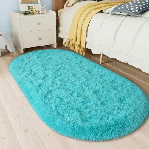 LOCHAS Fluffy Shag Area Rug 2.6 × 5.3 ft, Blue