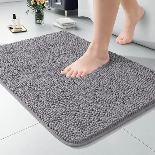 LOCHAS Luxury Chenille Bath Mat 24 × 36 in, Gray
