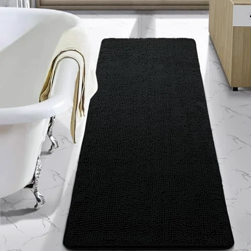 LOCHAS Luxury Chenille Bath Mat 24 × 48 in, Black