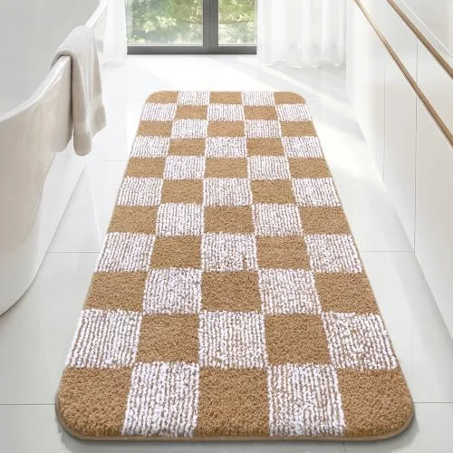 LOCHAS Checkered Bath Mat 54 × 24 in, Brown