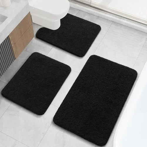 LOCHAS Chenille Bath Rug Set (3 pc), Black