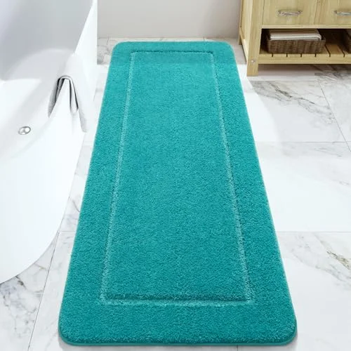 LOCHAS Chenille Bath Runner 24 × 60 in, Teal Blue