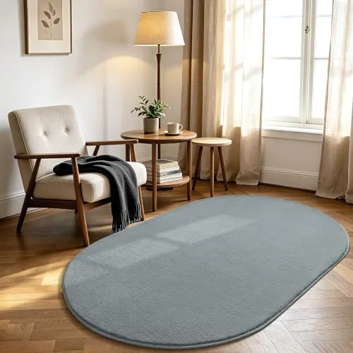 LOCHAS Fluffy Oval Rug 3 × 5 ft, Grey
