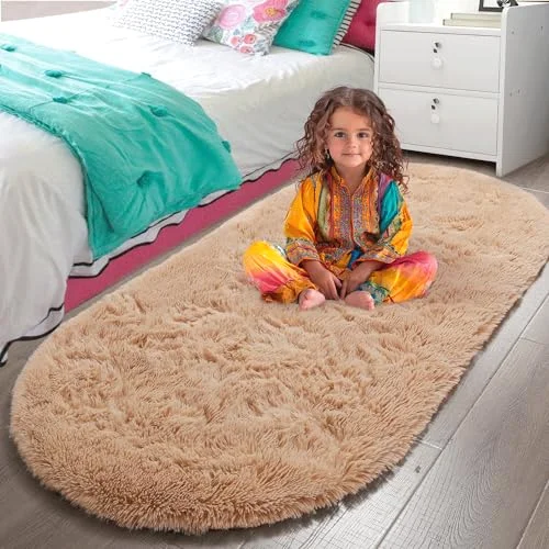 LOCHAS Fluffy Shag Area Rug 2.6 × 5.3 ft, Beige