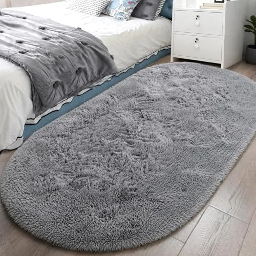 LOCHAS Fluffy Shag Area Rug 2.6 × 5.3 ft, Grey