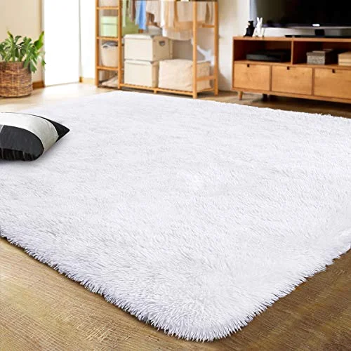 LOCHAS Fluffy Shag Area Rug 5.3 × 7.5 ft, White