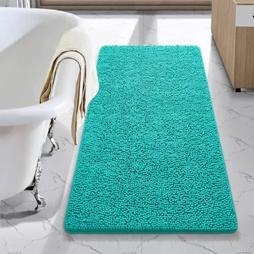 LOCHAS Luxury Chenille Bath Mat 24 × 44 in, Teal Blue