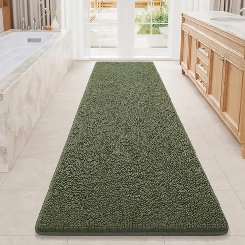 LOCHAS Luxury Chenille Bath Mat 24 × 80 in, Olive Green