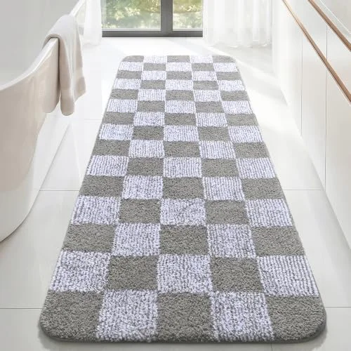 LOCHAS Checkered Bath Mat 72 × 24 in, Grey