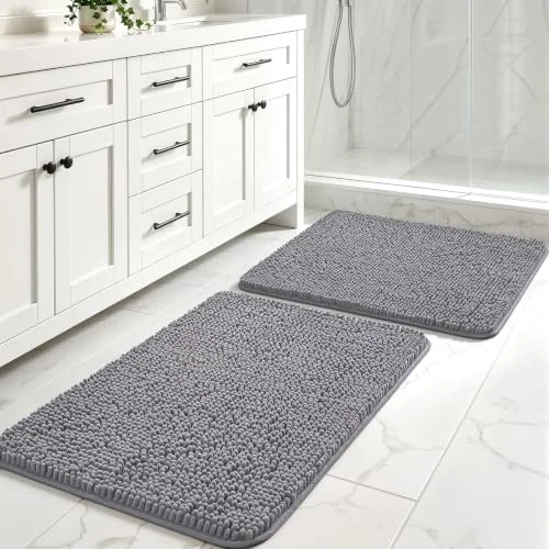 LOCHAS Chenille Bath Rug Set (2 pc) 20 × 32 in, Grey