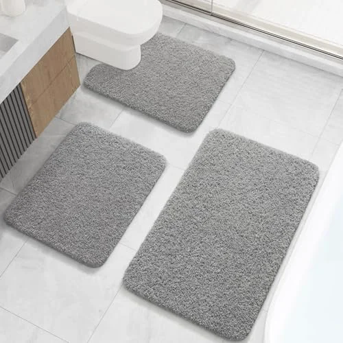 LOCHAS Chenille Bath Rug Set (3 pc), Grey