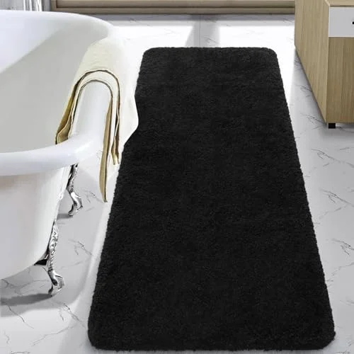 LOCHAS Chenille Bath Runner 24 × 70 in, Black