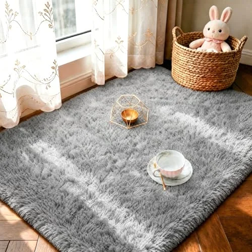 LOCHAS Fluffy Shag Area Rug 2 × 3 ft, Grey
