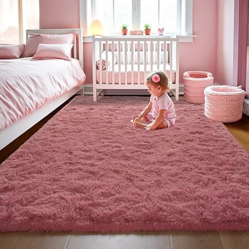 LOCHAS Fluffy Shag Area Rug 4 × 5.3 ft, Blush