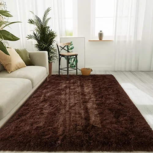 LOCHAS Fluffy Shag Area Rug 5 × 8 ft, Brown