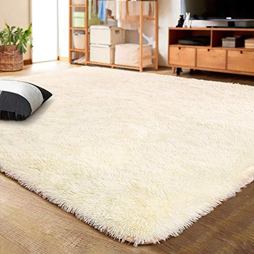 LOCHAS Fluffy Shag Area Rug 6 × 9 ft, Light Champagne