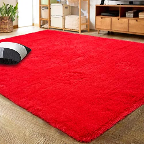 LOCHAS Fluffy Shag Area Rug 6 × 9 ft, Red