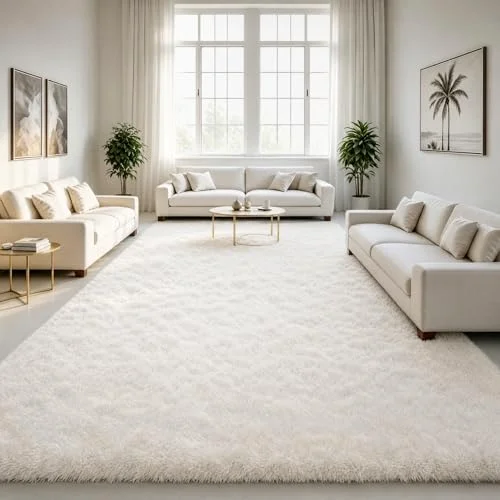 LOCHAS Fluffy Shag Area Rug 9 × 12 ft, Cream