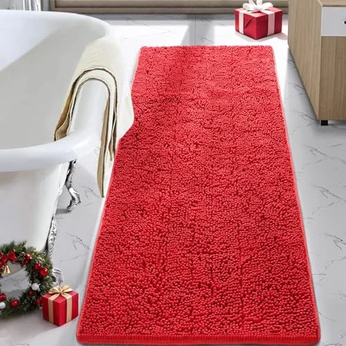 LOCHAS Luxury Chenille Bath Mat 24 × 60 in, Red