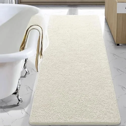 LOCHAS Luxury Chenille Bath Mat 24 × 70 in, Cream White