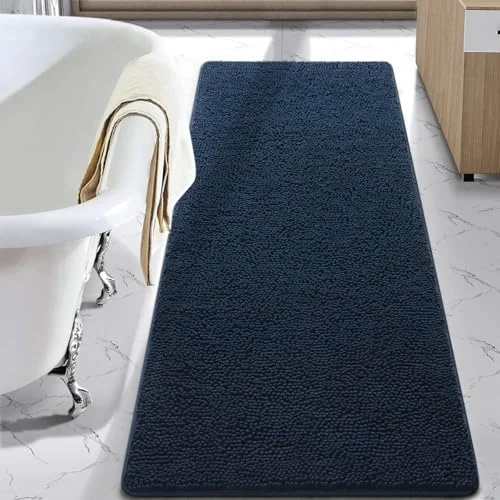LOCHAS Luxury Chenille Bath Mat 24 × 70 in, Navy
