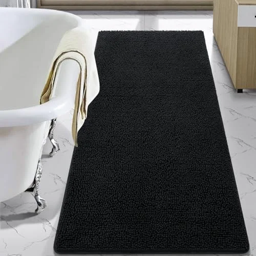 LOCHAS Luxury Chenille Bath Mat 30 × 60 in, Black