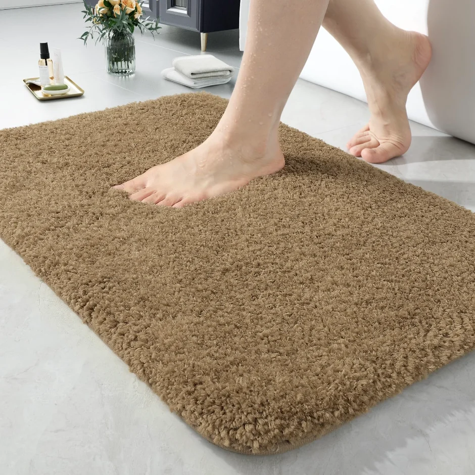 LOCHAS Microfiber Bath Mat 24 × 17 in, Light Brown
