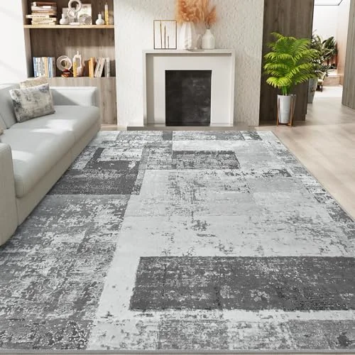 LOCHAS Washable Living Room Rug 4 × 6 ft, Grey