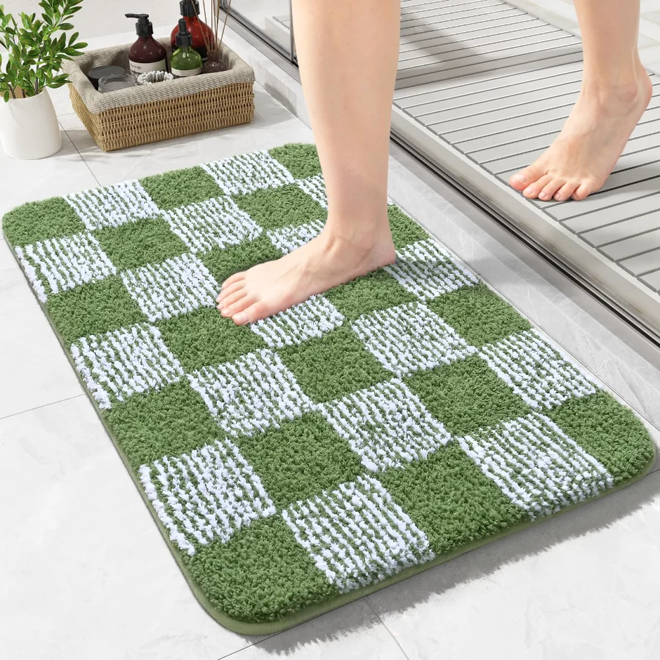 LOCHAS Checkered Bath Mat 24 × 17 in, Green
