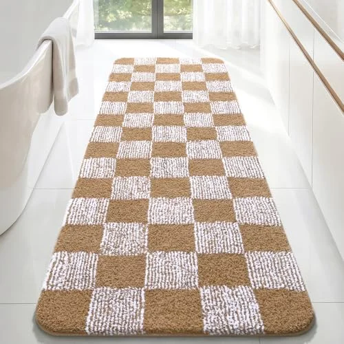 LOCHAS Checkered Bath Mat 72 × 24 in, Brown