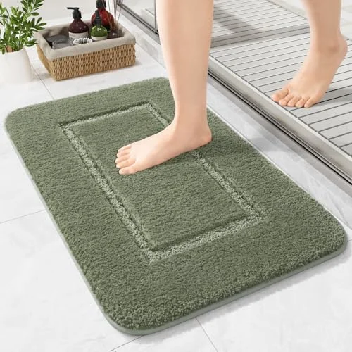 LOCHAS Chenille Bath Mat 24 × 17 in, Sage Green
