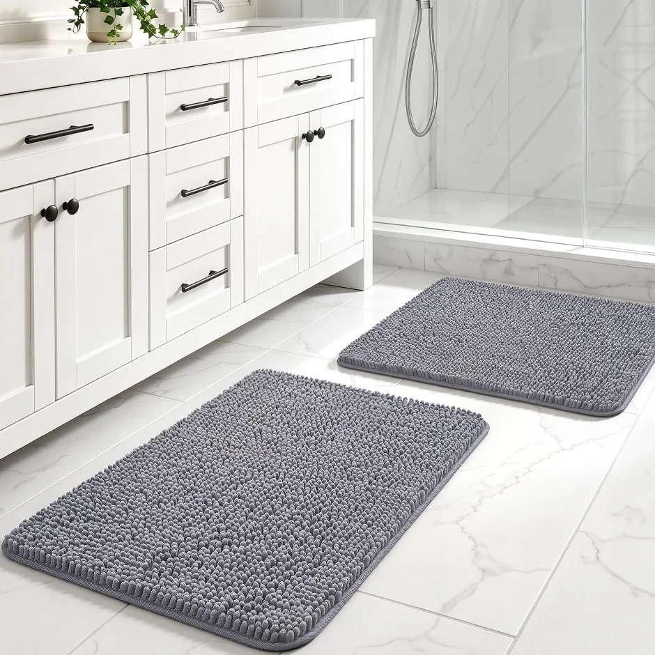 LOCHAS Chenille Bath Rug Set (2 pc) 24 × 17 in, Grey