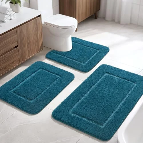 LOCHAS Chenille Bath Rug Set (3 pc), Peacock Blue