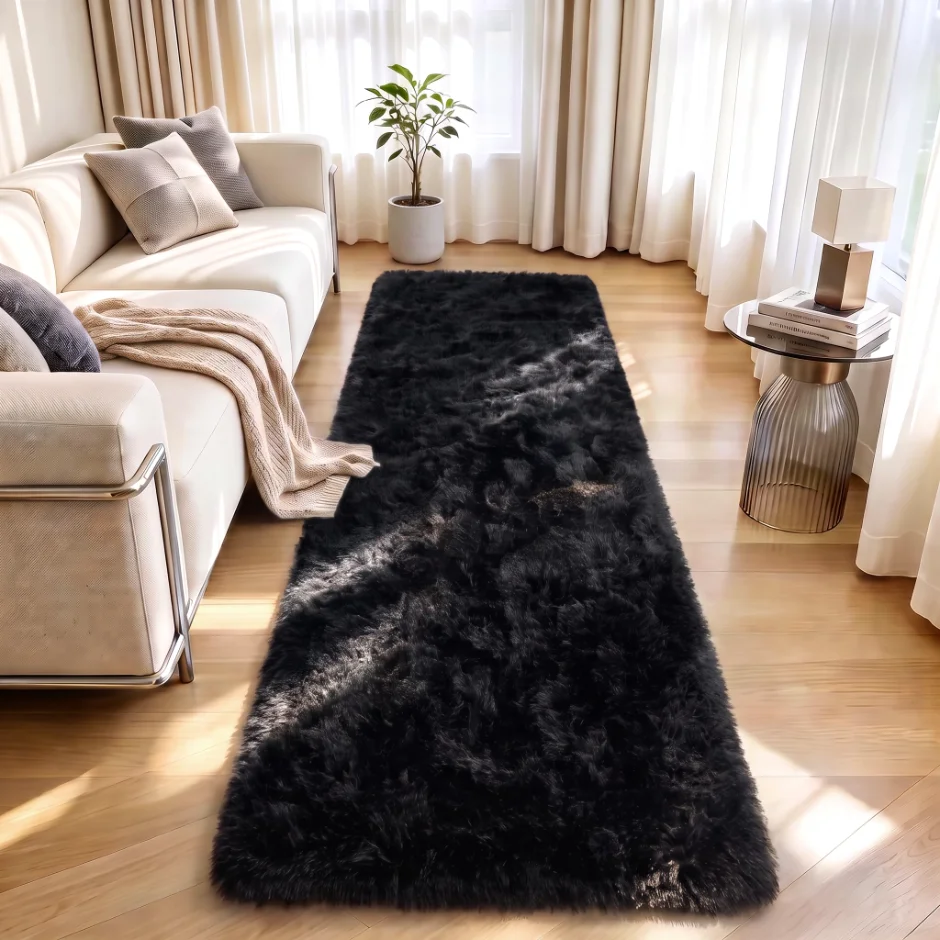 LOCHAS Fluffy Hallway Runner 2 × 8 ft, Black