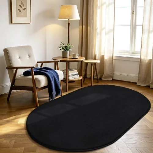 LOCHAS Fluffy Oval Rug 3 × 5 ft, Black