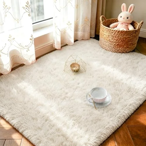 LOCHAS Fluffy Shag Area Rug 2 × 3 ft, Cream