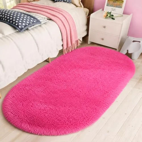 LOCHAS Fluffy Shag Area Rug 2.6 × 5.3 ft, Hot Pink