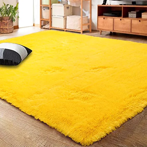 LOCHAS Fluffy Shag Area Rug 4 × 5.3 ft, Yellow