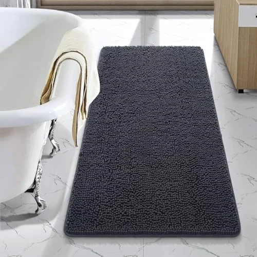 LOCHAS Luxury Chenille Bath Mat 24 × 44 in, Dark Grey
