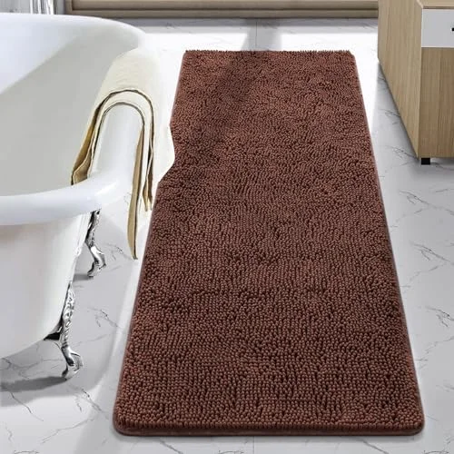 LOCHAS Luxury Chenille Bath Mat 24 × 60 in, Brown
