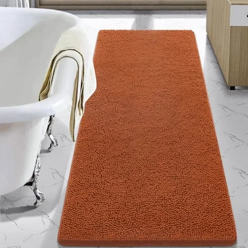 LOCHAS Luxury Chenille Bath Mat 24 × 60 in, Burnt Orange