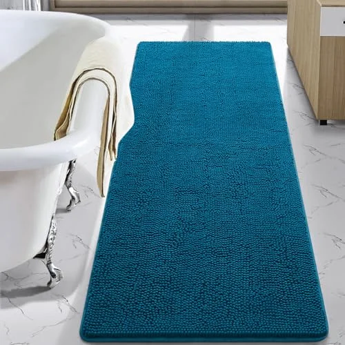 LOCHAS Luxury Chenille Bath Mat 24 × 60 in, Peacock Blue