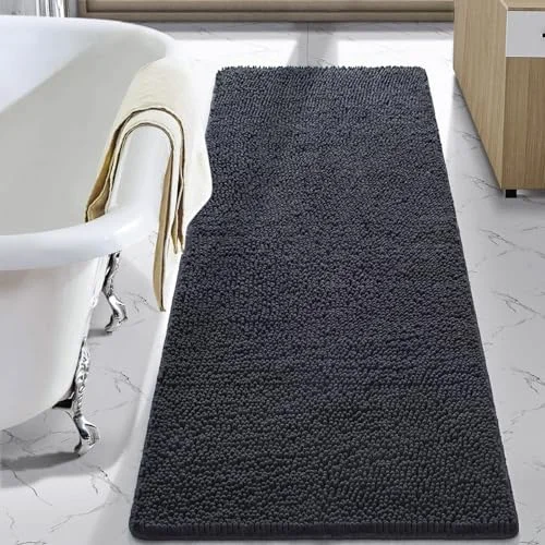 LOCHAS Luxury Chenille Bath Mat 24 × 70 in, Dark Grey