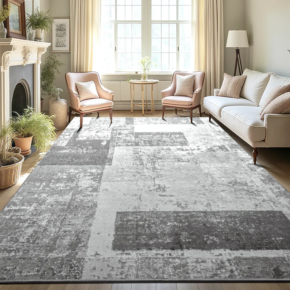 LOCHAS Washable Living Room Rug 9 × 12 ft, Grey