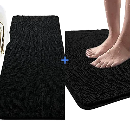 LOCHAS Chenille Bath Rug Set (2 pc) 24 × 48 + 20 × 30 in, Black