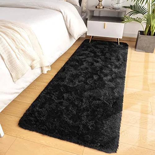 LOCHAS Fluffy Hallway Runner 2 × 4 ft, Black